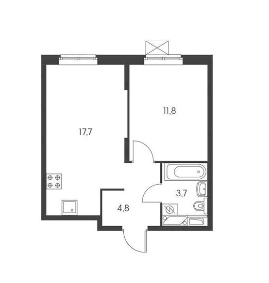 6 этаж 1-комнатн. 38.1 кв.м.