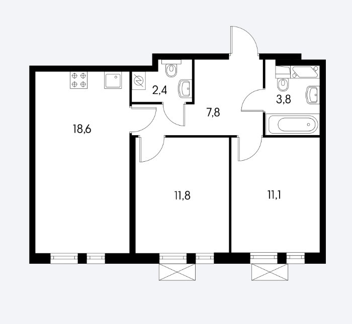 2 этаж 2-комнатн. 58.7 кв.м.