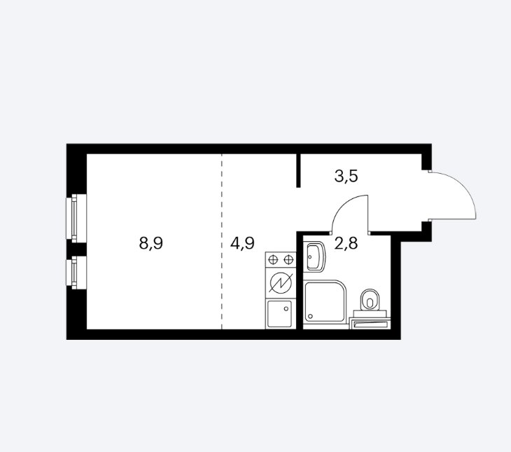 2 этаж 1-комнатн. 20.7 кв.м.